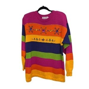 VINTAGE Striped Tunic Length Sweater Santoria
Vibrant Jeweled Pullover size s